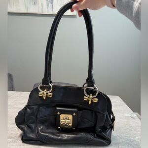 B. Makowsky Vintage black leather shoulder bag with gold-tone hardware